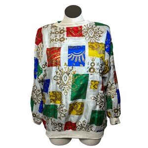 Vintage Multicolor Patchwork Abstract Print Long Sleeve‎ Sweatshirt